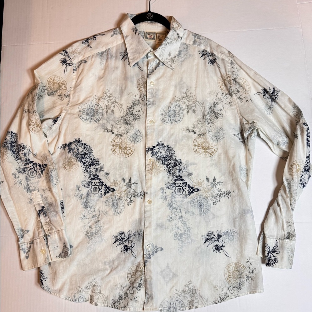 Stamp 10 Men’s XL Cream Floral Boho Button Down Cotton Shirt